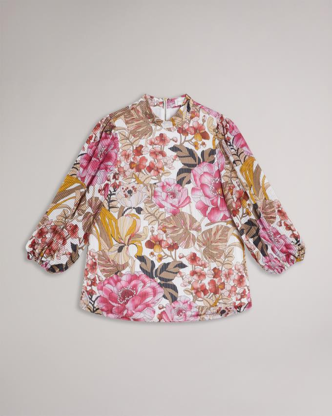 Bluzka Damskie Ted Baker Floral Balloon Sleeve Ciemny Czerwone Polska | PL-RWPZA1703