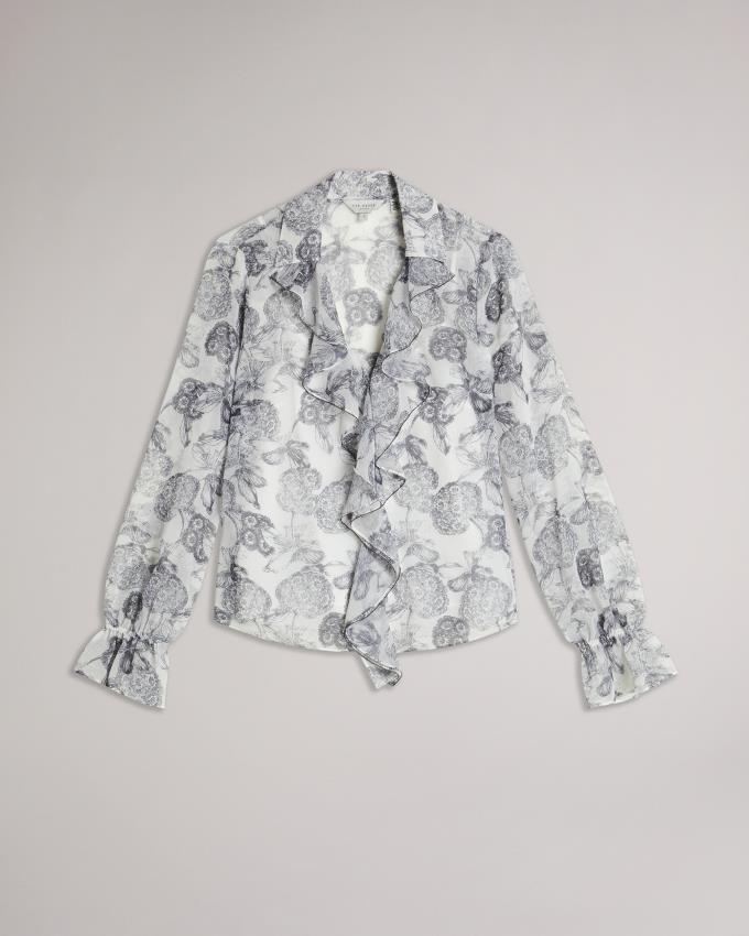 Bluzka Damskie Ted Baker Ruffle With Metal Ball Trim Białe Polska | PL-AOCXV2637