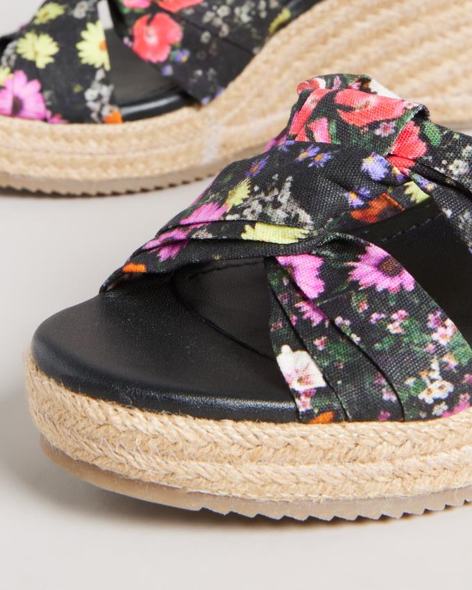 Buty Na Obcasie Damskie Ted Baker Floral Soft Knot Espadrille Wedges Czarne Polska | PL-LDRAG5096