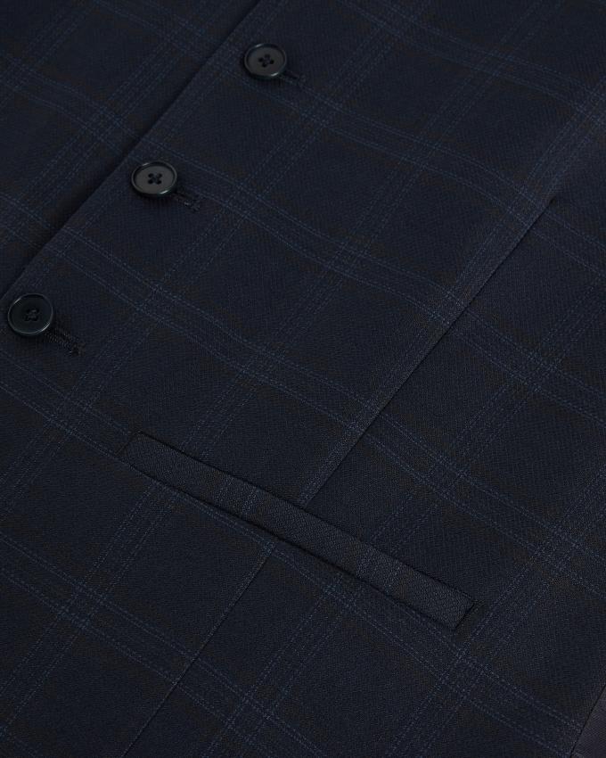 Kamizelka Garniturowa Męskie Ted Baker Slim Fit Navy Check Suit Waistcost Granatowe Polska | PL-EGTMJ6758