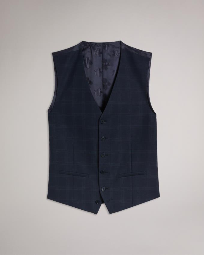 Kamizelka Garniturowa Męskie Ted Baker Slim Fit Navy Check Suit Waistcost Granatowe Polska | PL-EGTMJ6758