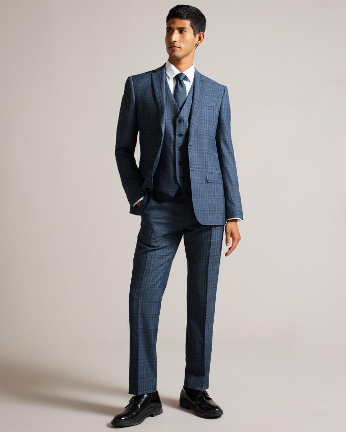 Kamizelka Garniturowa Męskie Ted Baker Wool Blend Slim Check Niebieskie Polska | PL-XHAZL8527