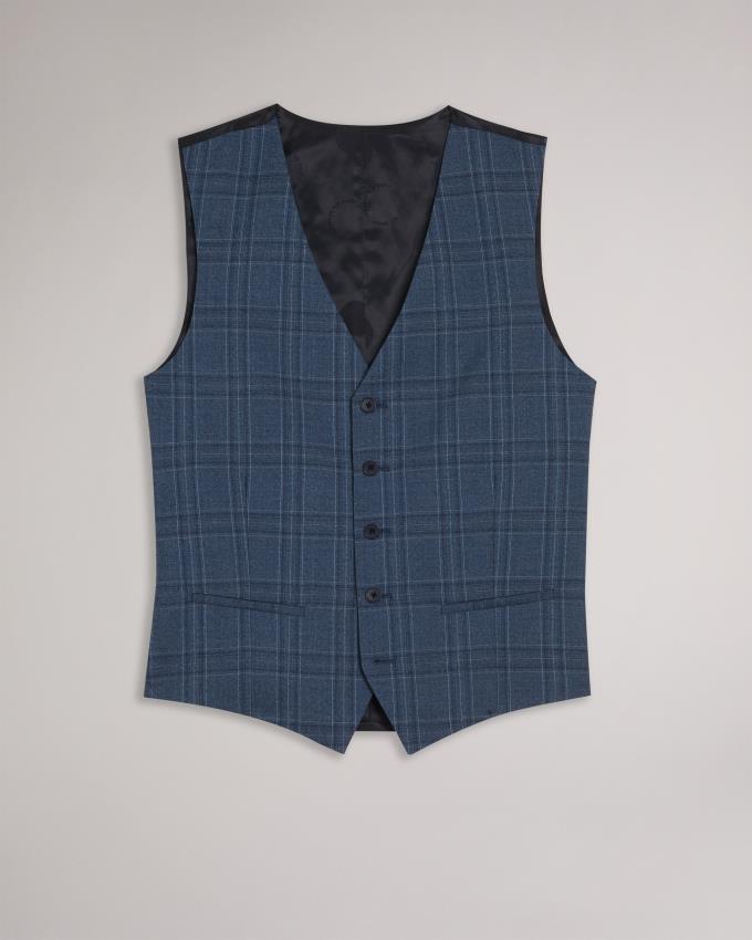 Kamizelka Garniturowa Męskie Ted Baker Wool Blend Slim Check Niebieskie Polska | PL-XHAZL8527