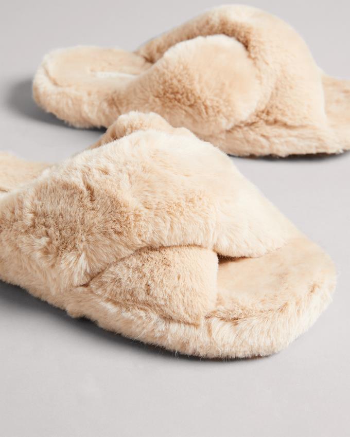 Kapcie Damskie Ted Baker Faux Fur Beżowe Polska | PL-KOIBU1453