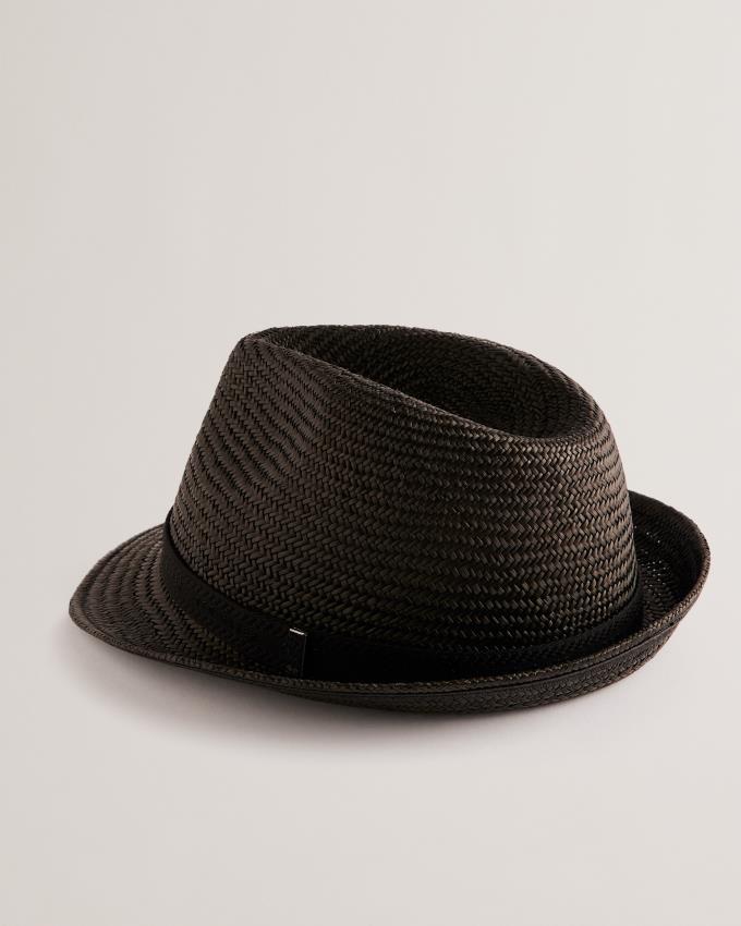 Kapelusz Męskie Ted Baker Straw Trilby With Webbing Trim Czarne Polska | PL-WQKRZ8059