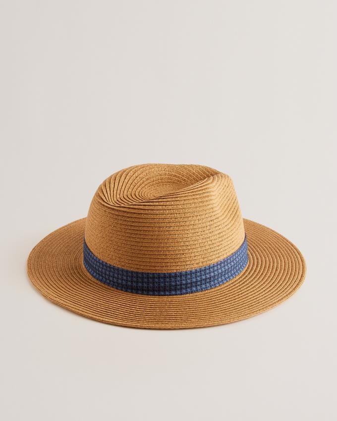 Kapelusz Męskie Ted Baker Woven Fedora With Printed Trim Beżowe Polska | PL-TSMBQ9261