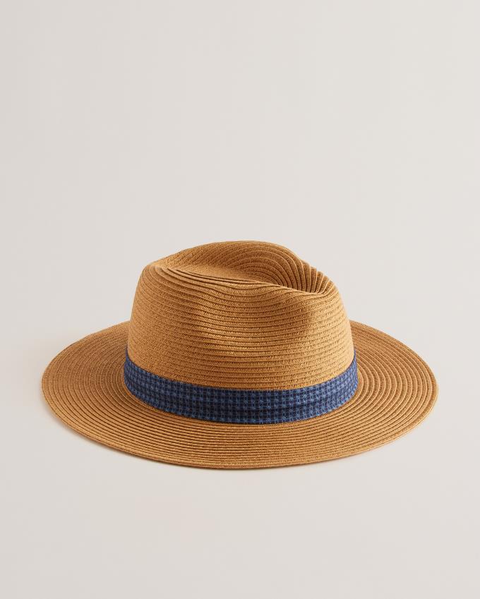 Kapelusz Męskie Ted Baker Woven Fedora With Printed Trim Beżowe Polska | PL-TSMBQ9261