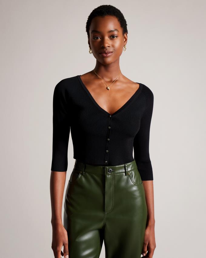 Kardigan Damskie Ted Baker Cropped V Front Czarne Polska | PL-TLZFN7053