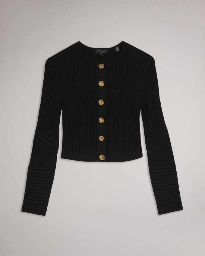 Kardigan Damskie Ted Baker Ribbed Knit Biker Czarne Polska | PL-ZJLKC2894