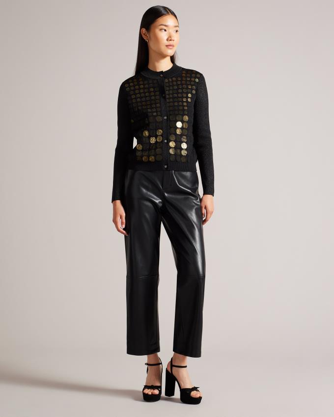 Kardigan Damskie Ted Baker Sequin Front Embellished Czarne Polska | PL-HUVDN5712