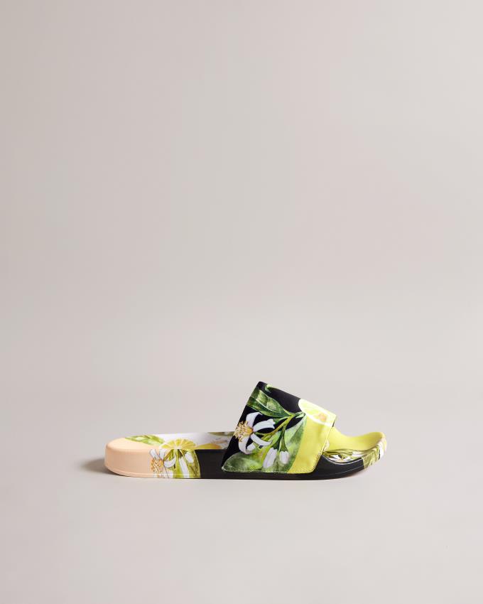 Klapki Damskie Ted Baker Lemon Print Satin Żółte Polska | PL-GRVLH9726