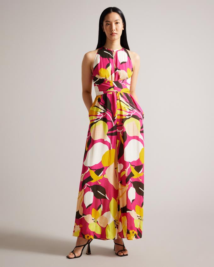 Kombinezony Długi Damskie Ted Baker Abstract Print With Wrap Bodice Głęboka Różowe Polska | PL-DBENX9075