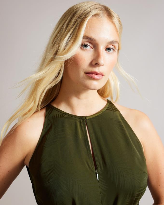 Kombinezony Długi Damskie Ted Baker Halter Neck With Wrap Bodice Khaki Polska | PL-DGKFU7542