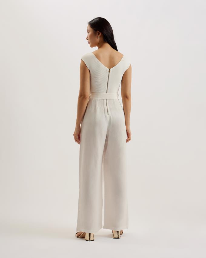 Kombinezony Długi Damskie Ted Baker Knitted Bodice Wide Leg Białe Polska | PL-WCMOS1235