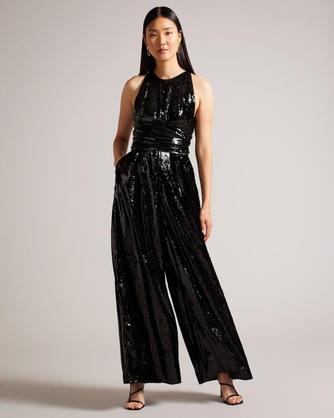 Kombinezony Długi Damskie Ted Baker Wide Leg Sequin Czarne Polska | PL-TLPOR2948