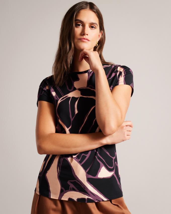 Koszulka Damskie Ted Baker Abstract Fitted Beżowe Różowe Polska | PL-SNAHE6980