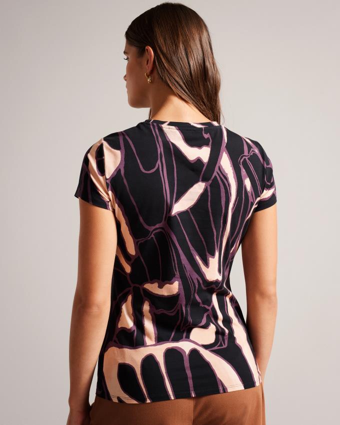 Koszulka Damskie Ted Baker Abstract Fitted Beżowe Różowe Polska | PL-SNAHE6980