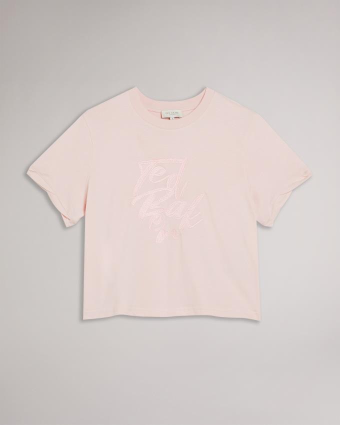 Koszulka Damskie Ted Baker Branded Cotton Różowe Polska | PL-JRGZD7125