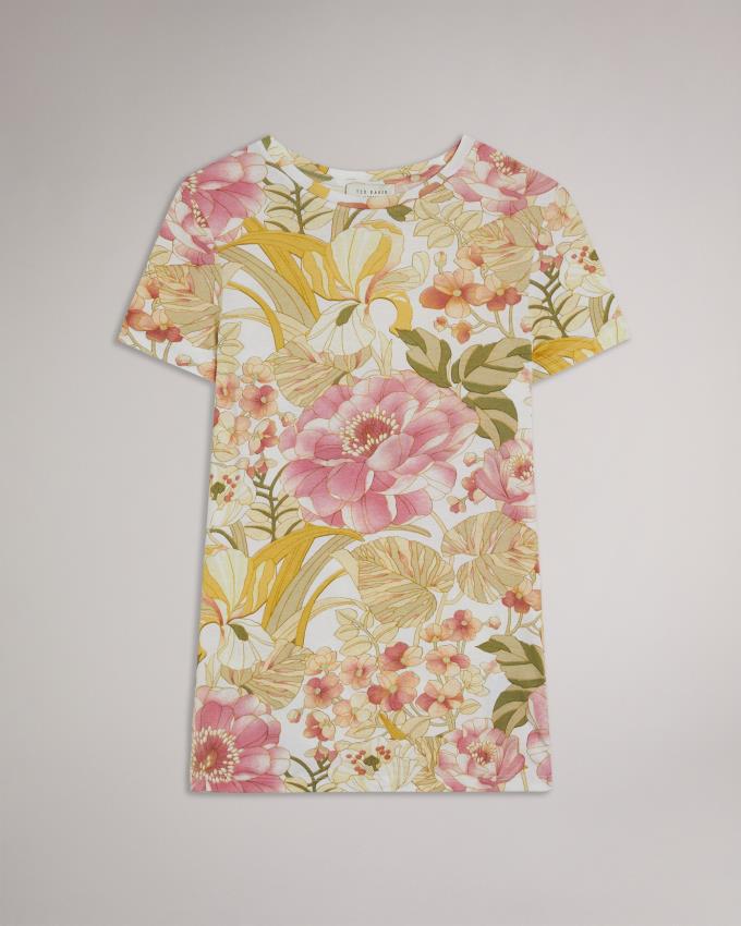 Koszulka Damskie Ted Baker Floral Print Białe Polska | PL-QLMZY2537