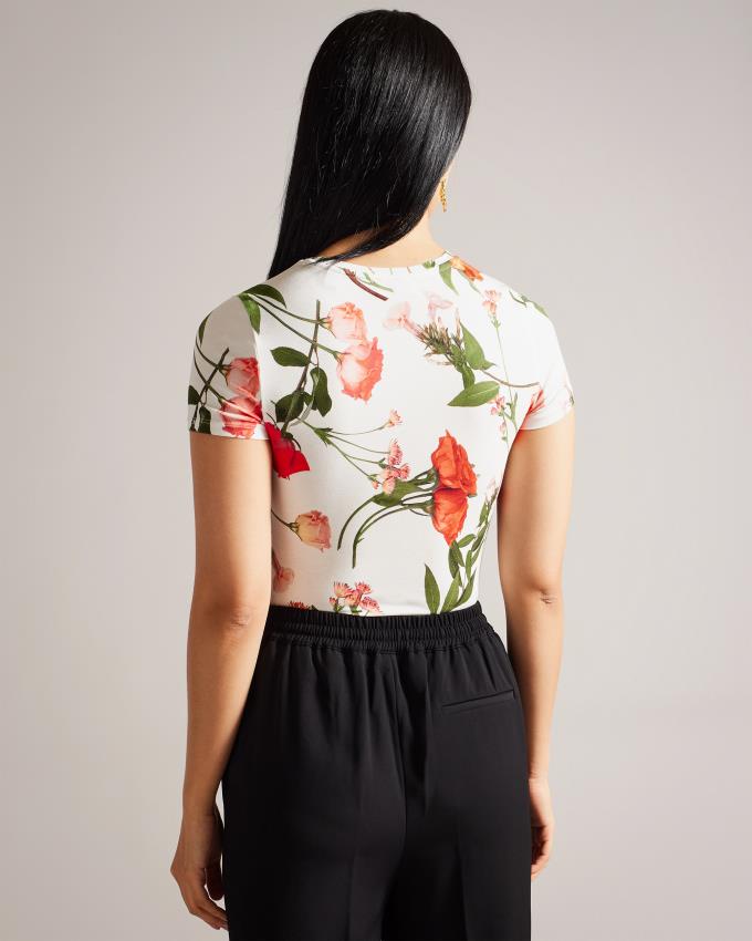 Koszulka Damskie Ted Baker Printed Fitted Białe Polska | PL-NUPTZ6153