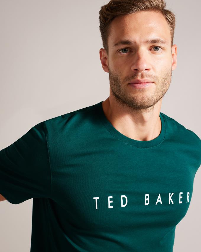 Koszulka Męskie Ted Baker Short Sleeve Branded Ciemny Zielone Polska | PL-KYSLV6385