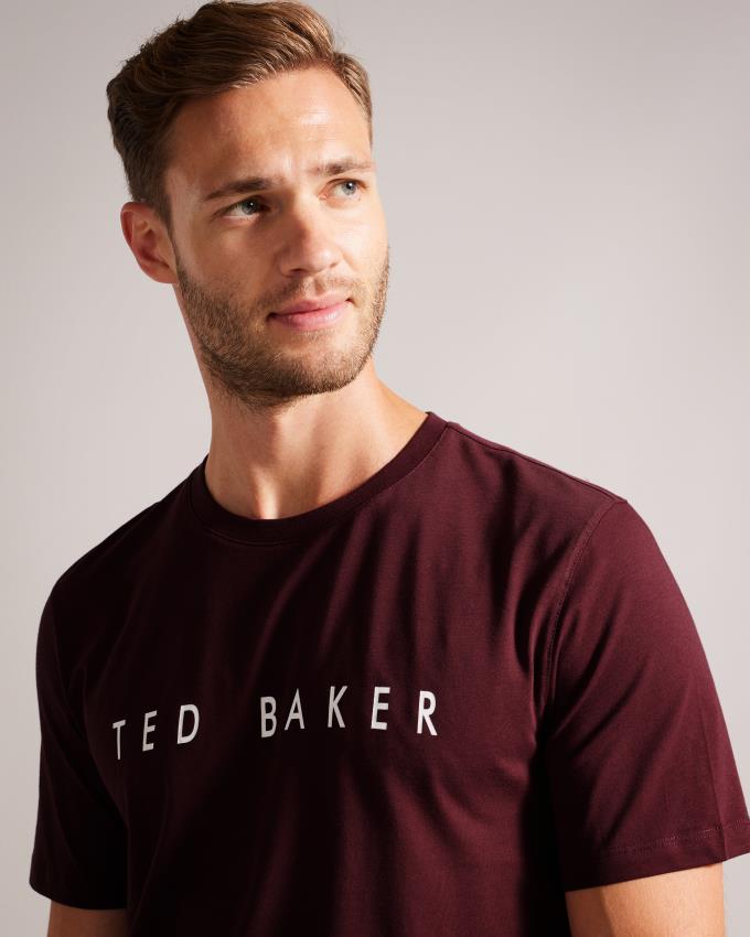 Koszulka Męskie Ted Baker Short Sleeve Branded Bordowe Polska | PL-NCKDF6293