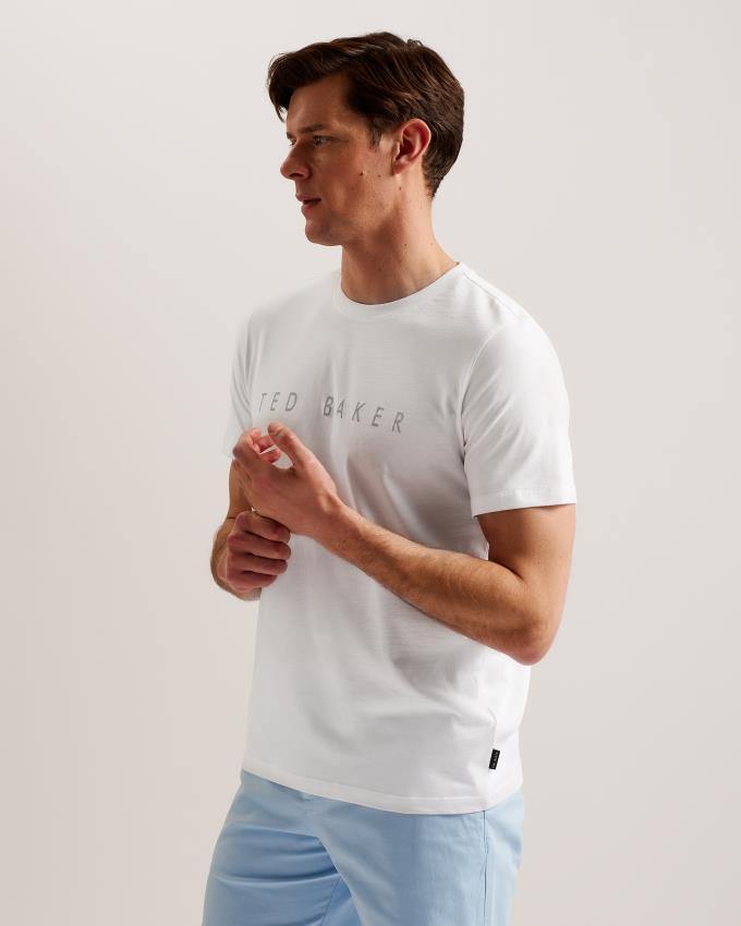 Koszulka Męskie Ted Baker Short Sleeve Branded Białe Polska | PL-YRDZK2957