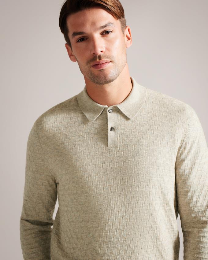 Koszulka Polo Męskie Ted Baker Long Sleeve Knitted Brązowe Brązowe Polska | PL-LPABE3952