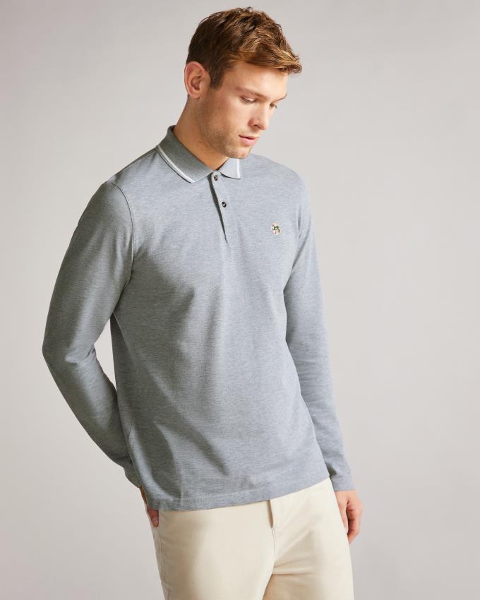 Koszulka Polo Męskie Ted Baker Long Sleeve Głęboka Szare Polska | PL-EMRZA9318