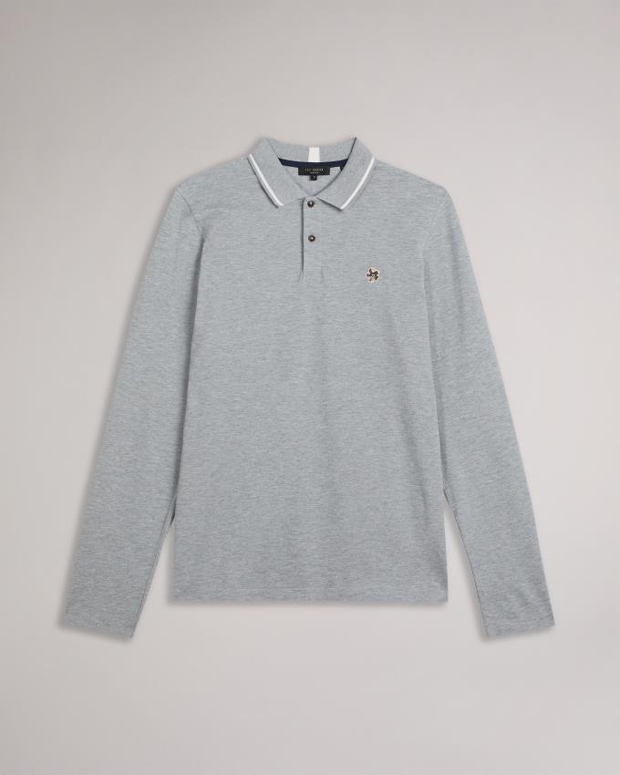 Koszulka Polo Męskie Ted Baker Long Sleeve Głęboka Szare Polska | PL-EMRZA9318