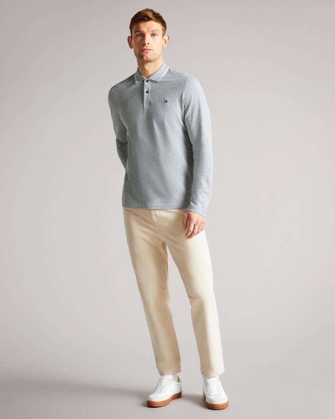 Koszulka Polo Męskie Ted Baker Long Sleeve Głęboka Szare Polska | PL-EMRZA9318