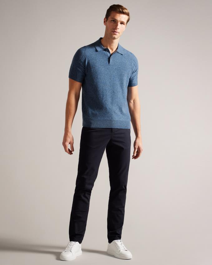 Koszulka Polo Męskie Ted Baker Marled With Cable Knit Niebieskie Polska | PL-FKZTE7264