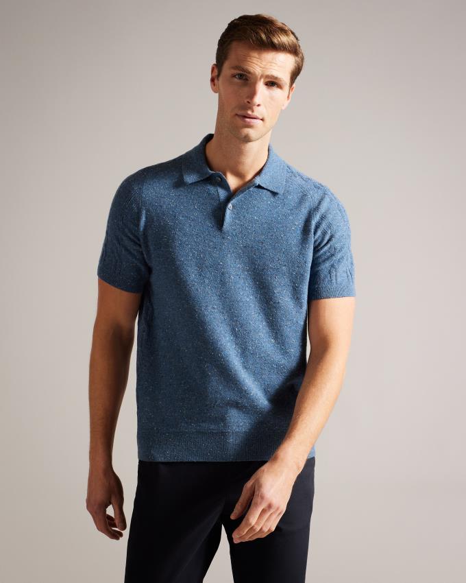 Koszulka Polo Męskie Ted Baker Marled With Cable Knit Niebieskie Polska | PL-FKZTE7264