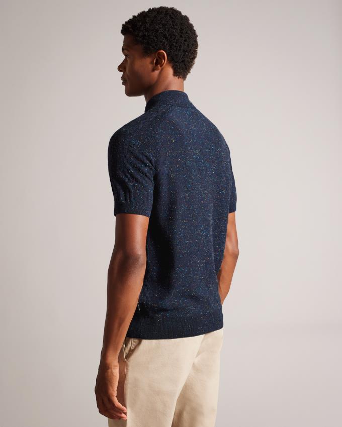 Koszulka Polo Męskie Ted Baker Marled With Cable Knit Granatowe Polska | PL-FJUHR0783