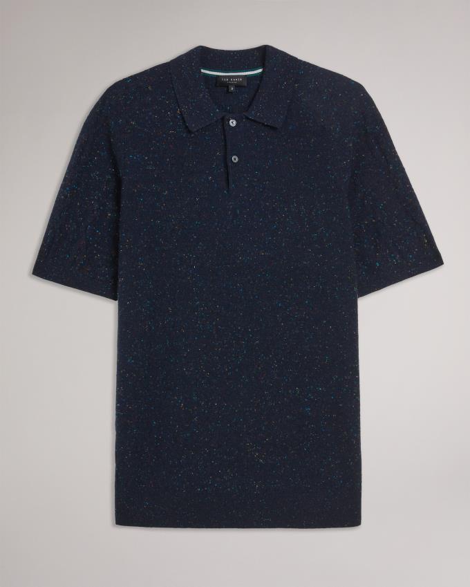 Koszulka Polo Męskie Ted Baker Marled With Cable Knit Granatowe Polska | PL-FJUHR0783