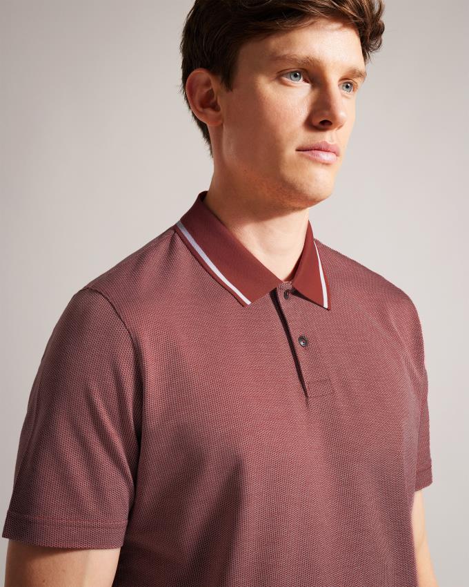 Koszulka Polo Męskie Ted Baker Mini Jacquard Stitch Ciemny Czerwone Polska | PL-XLJNR8702