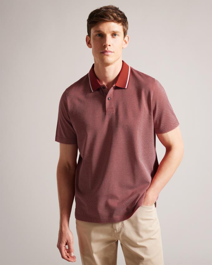 Koszulka Polo Męskie Ted Baker Mini Jacquard Stitch Ciemny Czerwone Polska | PL-XLJNR8702