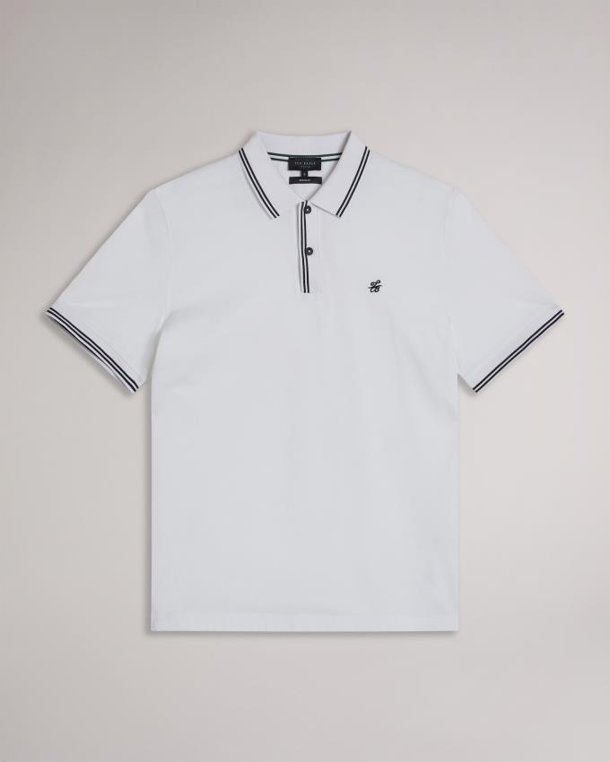 Koszulka Polo Męskie Ted Baker Monogram Diamond Knit Białe Polska | PL-FPKRI3256