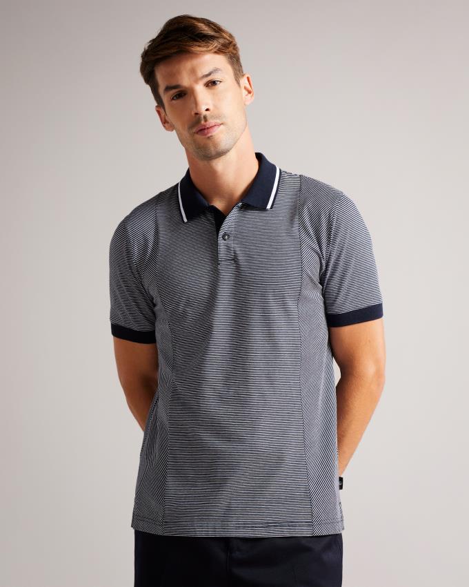 Koszulka Polo Męskie Ted Baker Short Sleeve Regular Striped Panelled Granatowe Polska | PL-VBZLF2674