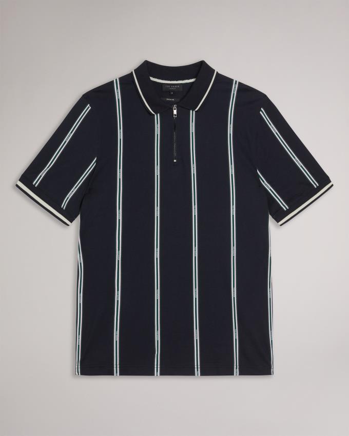 Koszulka Polo Męskie Ted Baker Short Sleeve Zip With Striped Branding Granatowe Polska | PL-DJQSZ6418