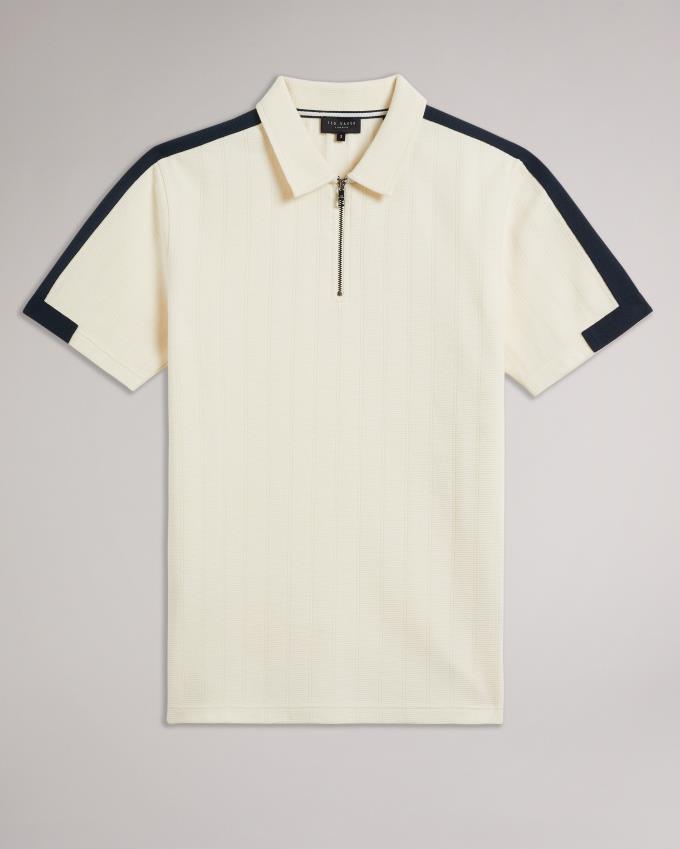 Koszulka Polo Męskie Ted Baker Short Sleeve With Zip Beżowe Polska | PL-MBNCY2804