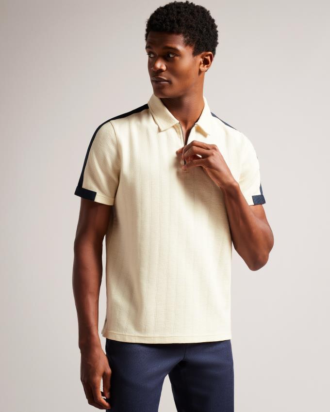 Koszulka Polo Męskie Ted Baker Short Sleeve With Zip Beżowe Polska | PL-MBNCY2804