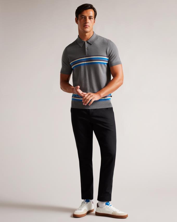 Koszulka Polo Męskie Ted Baker Striped Wool Niebieskie Polska | PL-OEBDQ6845