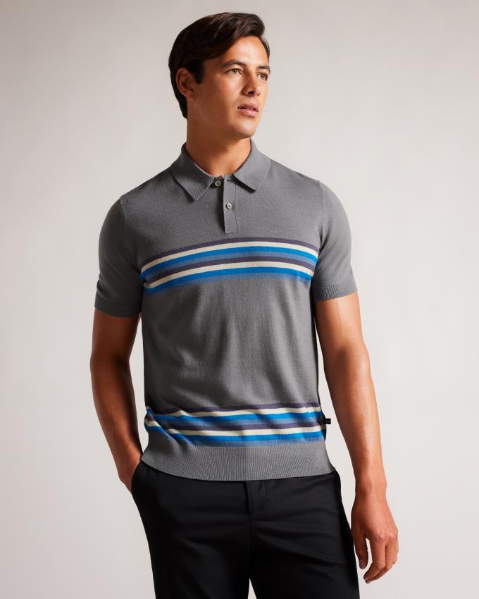 Koszulka Polo Męskie Ted Baker Striped Wool Niebieskie Polska | PL-OEBDQ6845