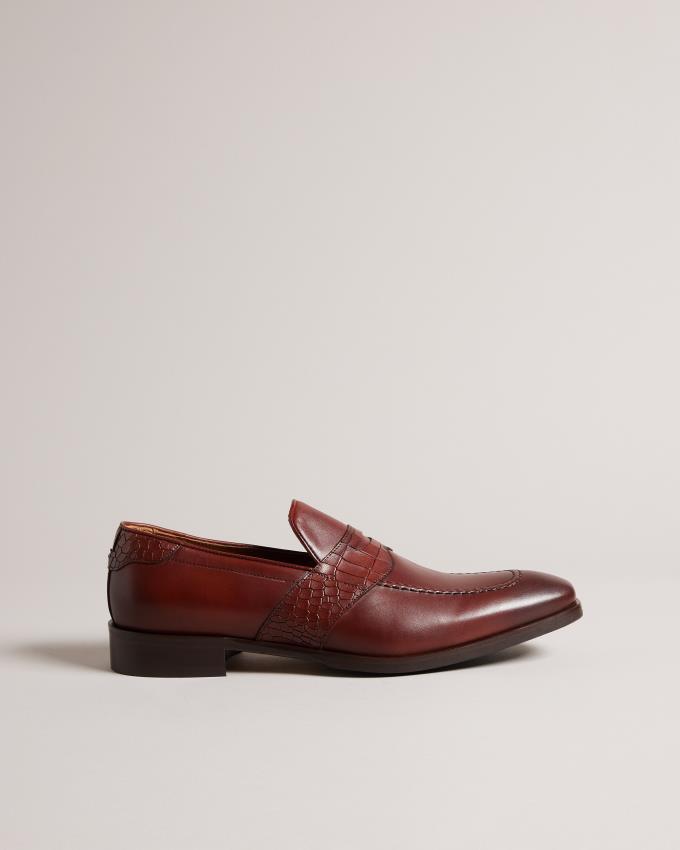 Loafersy Męskie Ted Baker Crocodile Effect Leather Formal Brązowe Czekolada Polska | PL-JPEKB2518