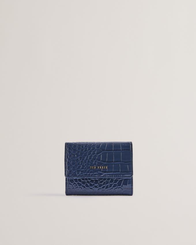 Portfele Damskie Ted Baker Mini Croc Effect Fold Over Ciemny Niebieskie Polska | PL-HANZX0784