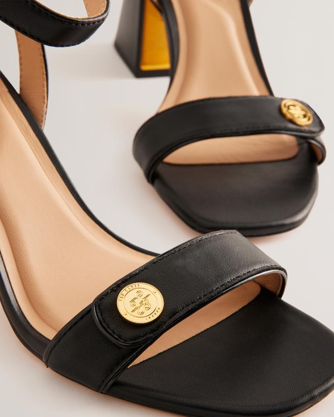 Sandały Damskie Ted Baker Block Heel With Coin Detail Czarne Polska | PL-ZDTQY2758