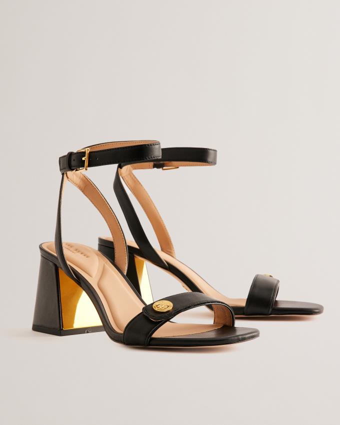 Sandały Damskie Ted Baker Block Heel With Coin Detail Czarne Polska | PL-ZDTQY2758