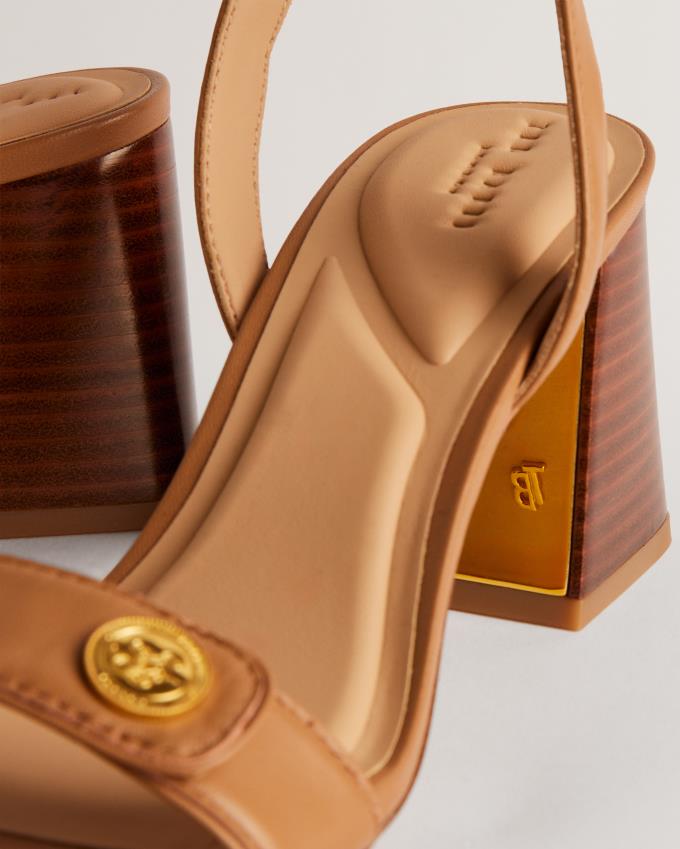 Sandały Damskie Ted Baker Block Heel With Coin Detail Brązowe Polska | PL-QHWPZ8950