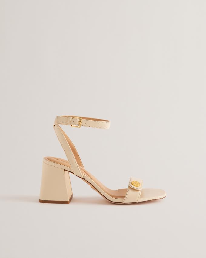 Sandały Damskie Ted Baker Block Heel With Coin Detail Kremowe Polska | PL-QIFVL0193